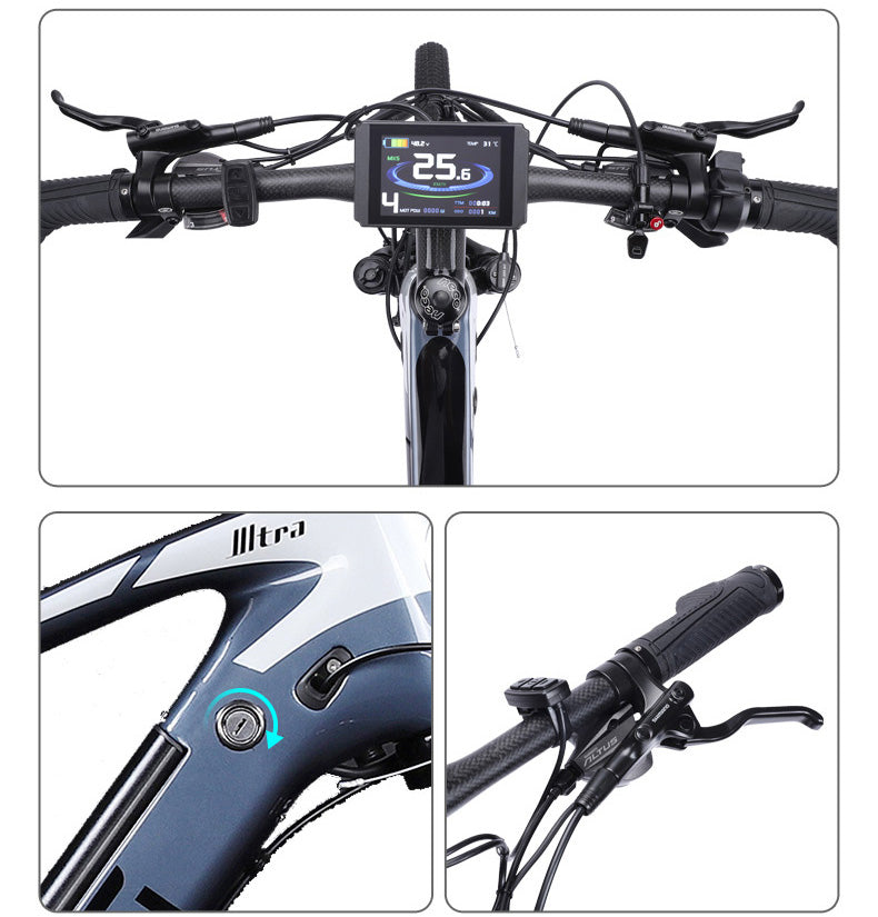 27.5-дюймовый электрический углеродный виток, adpopt 350W / 500W Motor, Air Shock Absorber Front Fork, 27 Speed Mountain велосипед