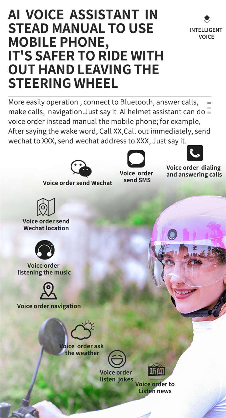 AI Smart Helmet с камерой Front & Rear HD, Bluetooth Calling и WIFI, Support Phone APP Live Check, Сохранить и делиться