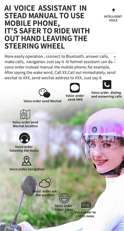 AI Smart Helmet с камерой Front & Rear HD, Bluetooth Calling и WIFI, Support Phone APP Live Check, Сохранить и делиться