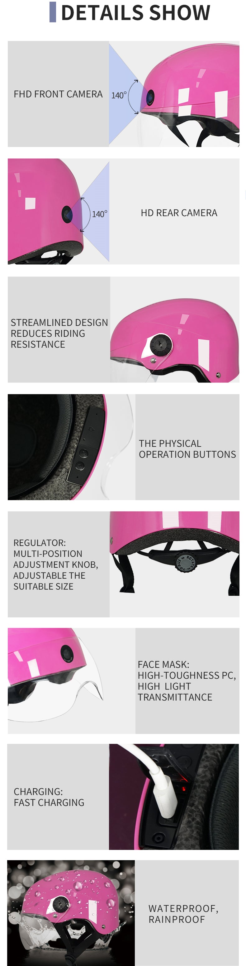AI Smart Helmet с камерой Front & Rear HD, Bluetooth Calling и WIFI, Support Phone APP Live Check, Сохранить и делиться
