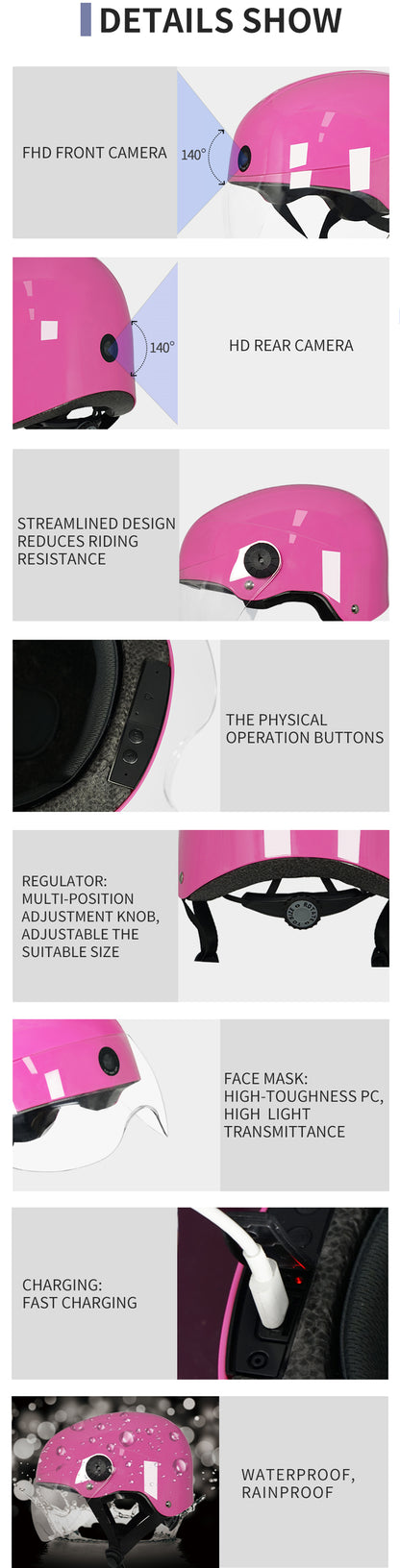 AI Smart Helmet с камерой Front & Rear HD, Bluetooth Calling и WIFI, Support Phone APP Live Check, Сохранить и делиться