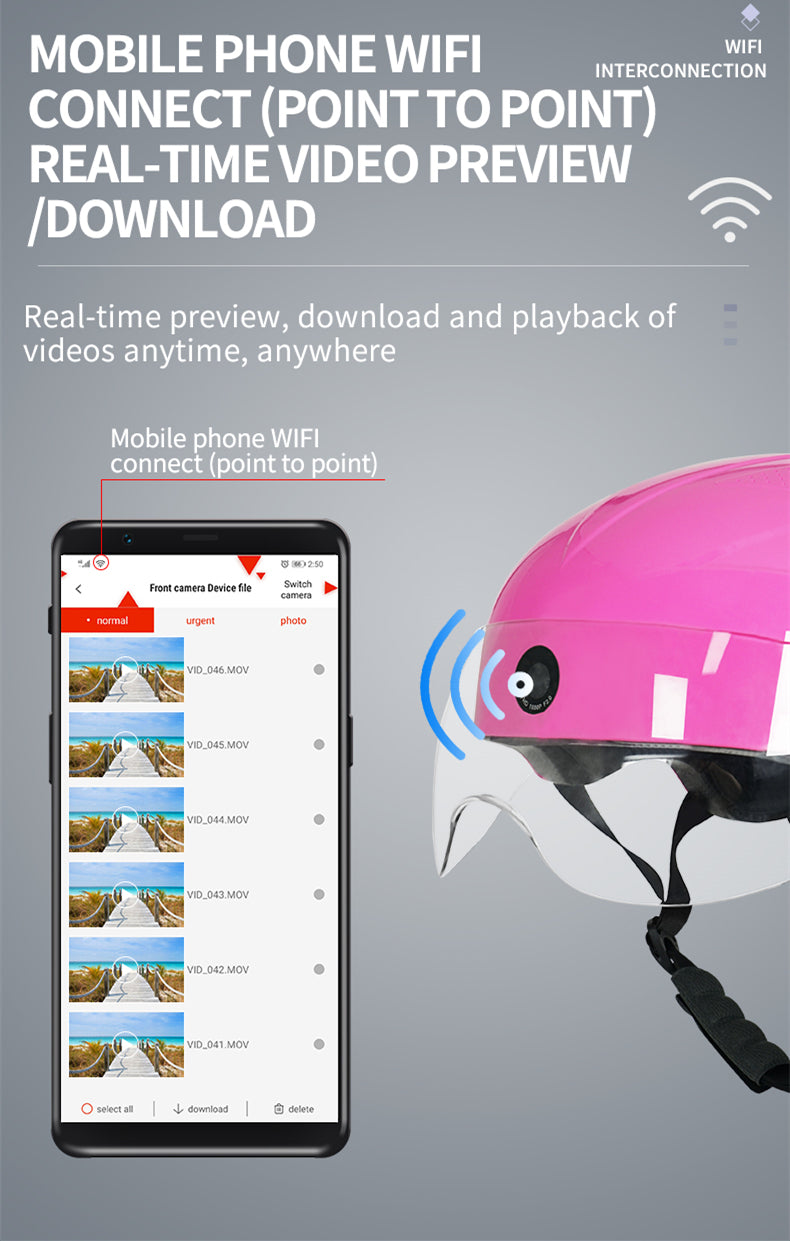 AI Smart Helmet с камерой Front & Rear HD, Bluetooth Calling и WIFI, Support Phone APP Live Check, Сохранить и делиться